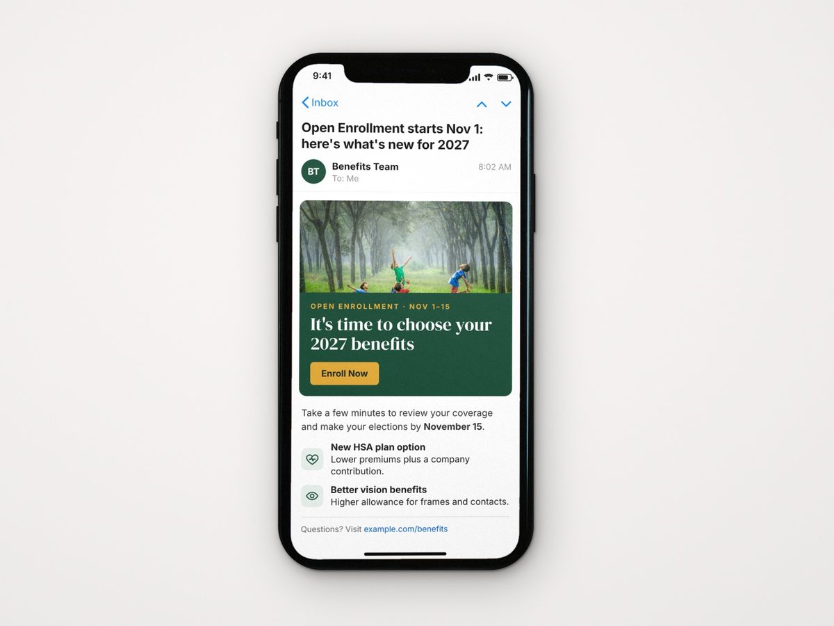 Benefits email campaign on a phone
